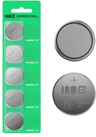 Greencell CR2430 Lithium-Knopfzelle 3V 290mAh, 5 Stück | Zuverlässige und langlebige Stromversorgung für Fernbedienungen, Uhren, Waagen und Elektronik.