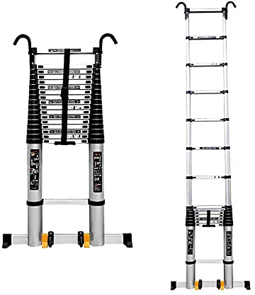 Foldable Aluminum Telescoping Ladder with Rotatable HooksHeavy Duty NonSlip Extension Ladder for Indoor & Outdoor Use Portable & SpaceSaving Design