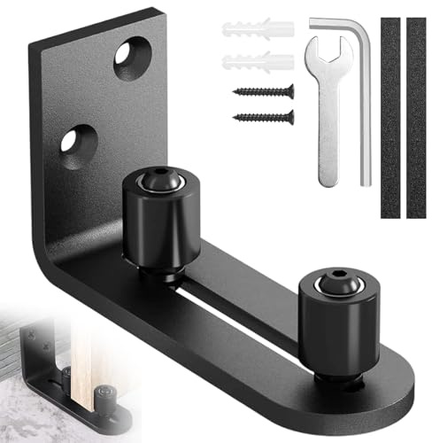 Guida Porta Scorrevole Regolabile con Viti, Binario Pavimento Porte Scorrevoli Silenzioso, Rullo Scorrimento Basso Acciaio Generale Nero Spessore Massimo Supportato 65mmper Porte Fienile e Armadi