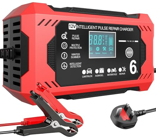 Aibeau Car Battery Charger & Maintainer 6A 12V Smart Battery Charger with LCD Display - For Car, Motorcycle & AGM Batteries