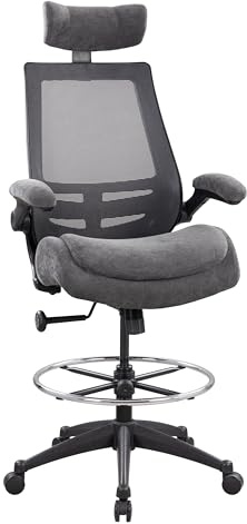 WITTLONG Ergonomic Drafting Chair Tall Office Chair for Standing Desk - 400lbs Mesh Computer Stool with Adjustable Footring, Dual Seat Cushion, and Space-Saving Flip-Up Arms for Counter Height Work