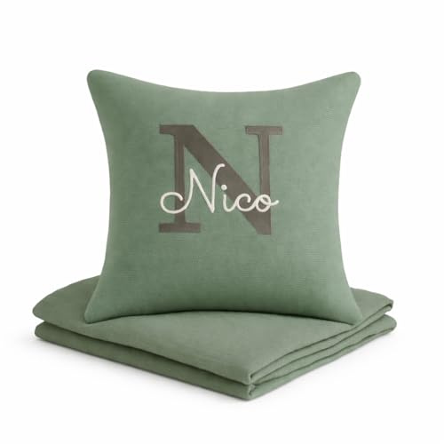 Generisch Namenskissen Baby Personalisiert mit Buchstaben – Handgemachtes Kissen aus 100% Baumwolle – Geschenk zur Geburt Taufe für Kinderzimmer – 40x40 cm vom Almstübchen