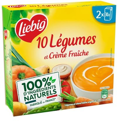 LIEBIG - Soupe Velouté 10 Légumes à la Crème Fraîche et au Beurre - les 2 briques de 30cl - Le Lot De 4