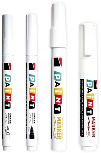 ZOMKIFA Rotulador Neumáticos Set 4 Piezas, Blanco, Impermeable, 1mm + 3mm, Marcador Pintura para Coche Moto Neumáticos, Vidrio Metal Caucho, Manualidades