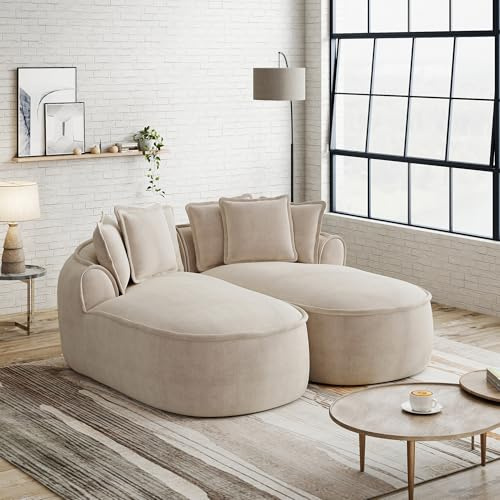MAMAINI Doppel Sofa, Komfortables, Chenille Cloud, Frameless Design, extra große Doppelte Chaiselongue, Kissen, für Wohnzimmer, Hellbraun, Helltaupe