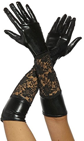 krautwear® Damen Lange Glänzende Wet Look Leder-Optik Handschuhe Abendhandschuhe ca. 53 cm lang