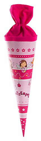 goldbuch 93 058 Geschwistertüte Schutzengel, Schultüte mit Schutzengel-Motiv, Lackkarton Geschenkverpackung, pinker Filzverschluss (ohne Verschlussband), Zuckertüte rund, Länge 35 cm, Ø 11,5 cm, Rosa