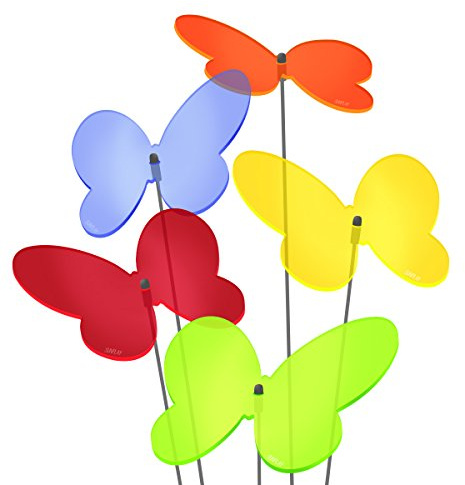 SUNPLAY Sonnenfänger Schmetterlinge Marie im FARBMIX, 5 Stück zu je 20 cm Durchmesser im Set + 70 cm Schwingstäbe