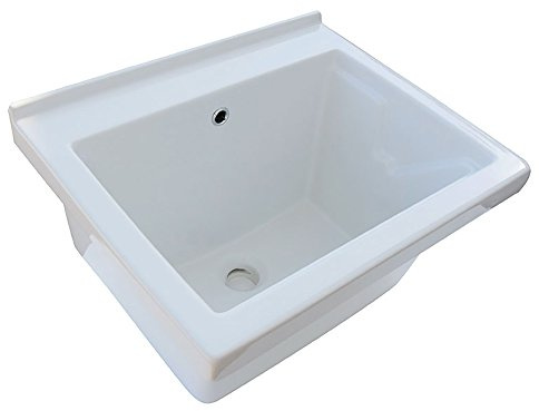 LMC - Elle Emme Ci Lavatoio lavapanni in Ceramica, 60 x 50 cm, Bianco Lucido Completa di ASSE in Legno di bambù e piletta con sifone