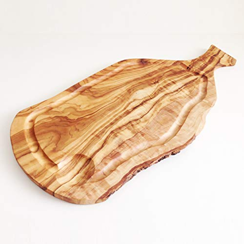 Tabla de cortar generisch con mango & surco, longitud seleccionable, madera de olivo, hecha a mano (50 cm)