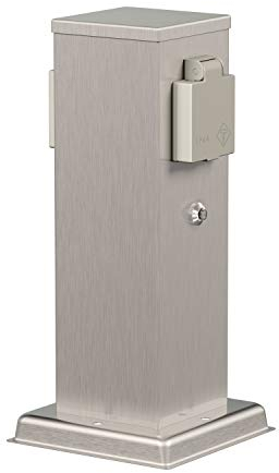 ledscom.de Presa da giardino POLLY per esterni, IP44, sensore crepuscolare, 2 vie, acciaio inox, acciaio inox, angolare, 27 cm