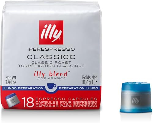illy Lungo Coffee Capsules, Medium Roast, 100% Arabica, 18 Count