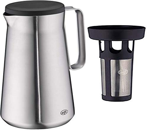 alfi Teekannen-Set: Isolierkanne Drive!, Edelstahl mattiert 1,0 l, doppelwandiger Edelstahl, Spülmaschinenfest + Teefilter Dan