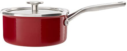 KitchenAid Steel Core Enamel 18 cm/2 Litre Saucepan with Lid, German Engineered Enamel, Induction, Oven Safe, Empire Red