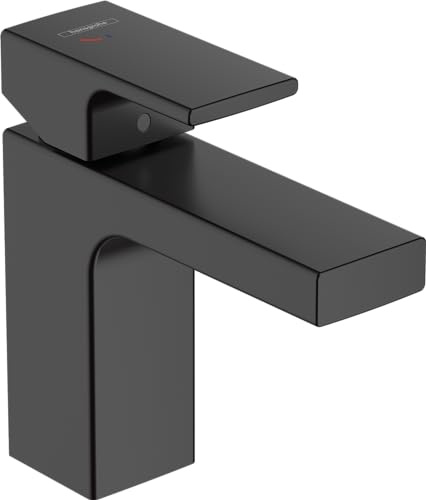 hansgrohe Vernis Shape - Waschtischarmatur mit Zugstangen-Ablauf, energiesparend (CoolStart), isolierte Wasserführung, Wasserhahn Bad, Auslaufhöhe 95mm, wassersparend (EcoSmart), Mattschwarz, 71594670