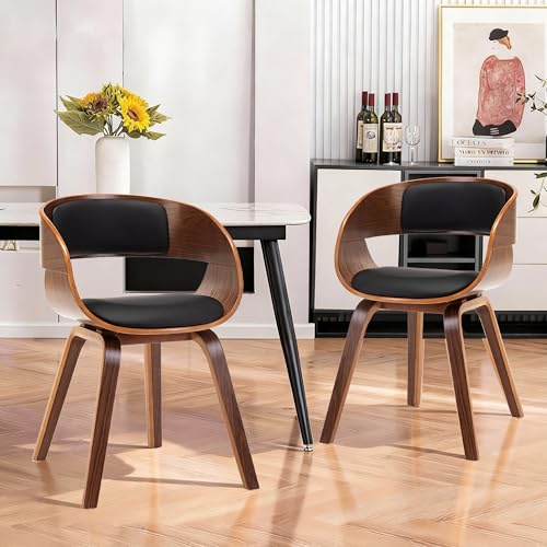 Mignone Esszimmerstühle 2er Set,Kunstleder & Holz,Braun + Schwarz | Ergonomisch mit gepolsterter Rückenlehne,Küchenstühle Stühle im Restaurant Gepolsterte Stühle, bis 150 kg belastbar