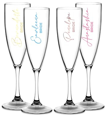 Print Maniacs Personalised Champagne Premium Flute Glass Bride Groom Mr Mrs Wedding Maid Honour Any Name Wine Cocktail Prosecco Gift (Clear, Bride)