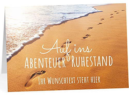 XXL Abschiedskarte PERSONALISIERT (A4) - Fußspuren im Sand am Strand - große Klappkarte für Kollegen mit Umschlag zur Rente Ruhestand Pension Kündigung -