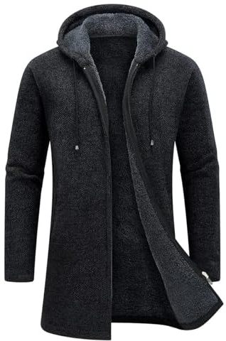KUDORO Cardigan Homme Long à Capuche Zippé Pull Cardigan en Tricot Hiver | Hoodie Épais et Décontractée Chandail Sweats à Capuche