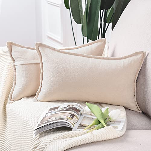 MADIZZ Set med 2 korta chenillekuddfodral Mjuka dekorativa kuddfodral för soffa sovrum Kuddskal Kuddöverdrag 30 x 50 cm Beige