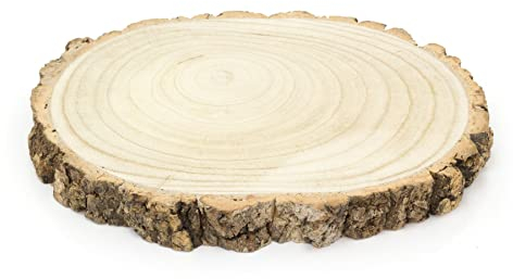 33cm Oval Wooden Tree Trunk Rustic Cake Stand | Large Wedding Birthday Cake Round Display Board | Tree Slice Serving Platter Table Centerpiece