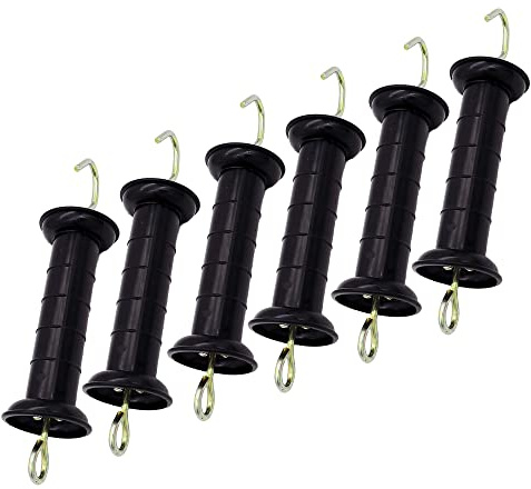 JBTOZIUY 6 Pcs Plastic Electric Fence Gate Handle Insulators, Gate Handle with Spring (Black)