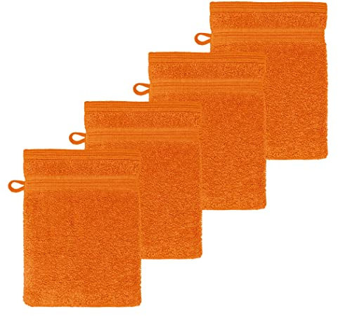 Lashuma Juego de 4 manoplas de baño de rizo London, 16 x 21 cm, color naranja