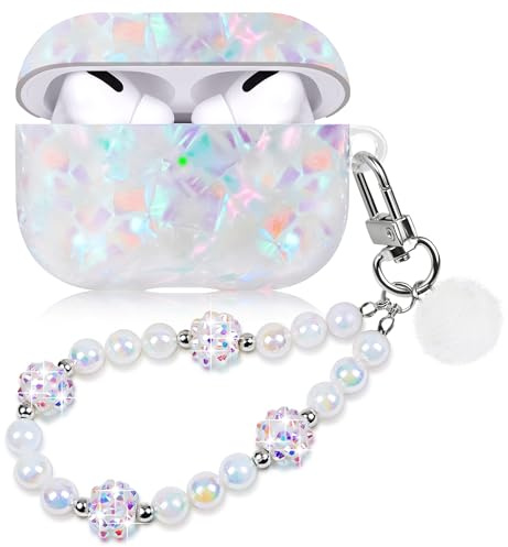 Kompatibel mit AirPods Pro 2 Hülle Case Harter Stoßfeste Schutzhülle für AirPods Pro 2. Generation 2022 Case Cover für Mädchen Frau mit Perle Lanyard