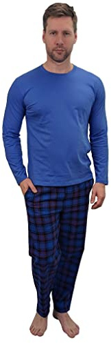 KRUXADER Mens Pyjamas Set|100% Cotton PJ Set|Elasticated Pants With Drawstring & Long Sleeve Top(Pendragon Empire Blue, 4XL)