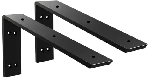 WINKER Arbeitsplattenstütze, robust, 0,95 cm dick, versteckte L-Regalhalterung, 50,8 x 20,3 x 6,3 cm, Metallkorbel für Quarz/Granit/Holz/Beton/Laminat-Arbeitsplatten, Schwarz (7-Loch)