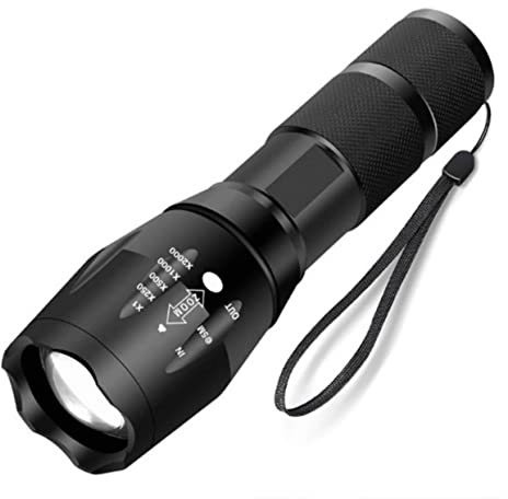 Dunamis Exousia LED Battery Powered Zoom Torch, Super Bright 2000 Lumen Tactical Hand Flashlight, Adjustable Focus, Waterproof Small Mini Pocket Torch, Strobe SOS Safety Function (Single Torch)