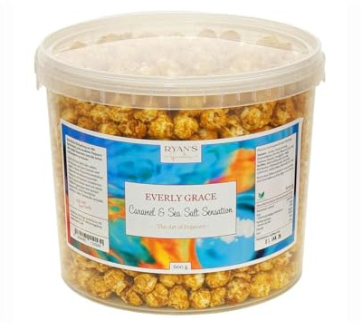 Everly Grace Popcorn – Caramel & Sea Salt Sensation, 600 g – Popcorn-Eimer mit Karamell und Meersalz aus unserer Manufaktur in Augsburg, Deutschland