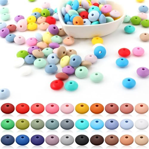 240 Pièces Perles Plates en Silicone pour la Création de Bijoux Porte-Clés | 12mm Perles D'espacement Colorées, Petites Perles pour Bracelets Colliers Porte-clés et Autres Créations Artisanales