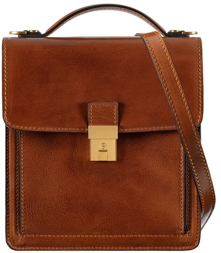 Time Resistance Leather Small Briefcase for Men Brown Crossbody Bag