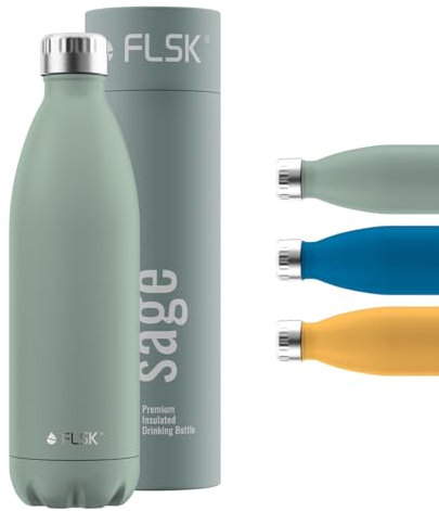 FLSK Trinkflasche – Premium Edelstahl Thermosflasche – 100 % auslaufsicher & kohlensäuregeeignet – hält 24 h kalt & 18 h heiß – BPA-frei (sage, 1000 ml)