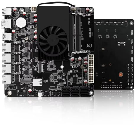 ROUAFWIT NAS Motherboard Pentium N6005, 6 x SATA3.0, 2 x M.2 NVMe, 2 x DDR4, 4 x I226v 2.5 Gigabit Ethernet, Micro Appliance NAS Board, 16GB DDR4 512GB SSD