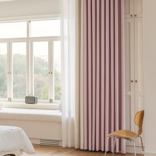 Vorhänge Blickdicht mit Ösen, Rosa Beige Bicolor Patchwork Tüllen Raumverdunkelung Verdunkelungsvorhänge für Fensterbehandlung Wohnzimmer/Küche132 x 115 cm