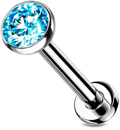 Stachelkleid Labret Piercing Titan Zirkonia Silber Push-In Ohne Gewinde Knorpel Helix Tragus Ohrstecker Tragus Lippe Universalpiercing Kugel Flach