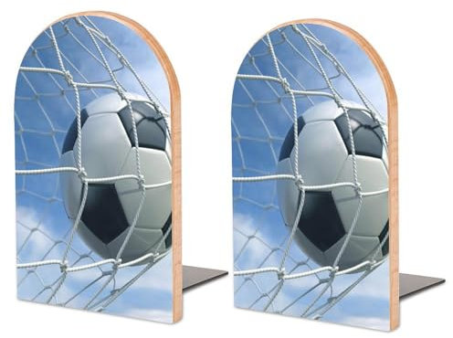 Bookends Sport Football Ball Net Book Shelf Holder Bookend Book Stand Wooden Bookshelf Book Stoppers For Shelves 2 Pieces