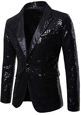 Duohropke Anzüge und Jacken Herren Jacke Pailletten Herren Blazer mit Pailletten - Slim Fit - Freizeit-Anzugjacke mit einem Knopf - Karnevalskostüm - Kostüm für Hochzeit, Party