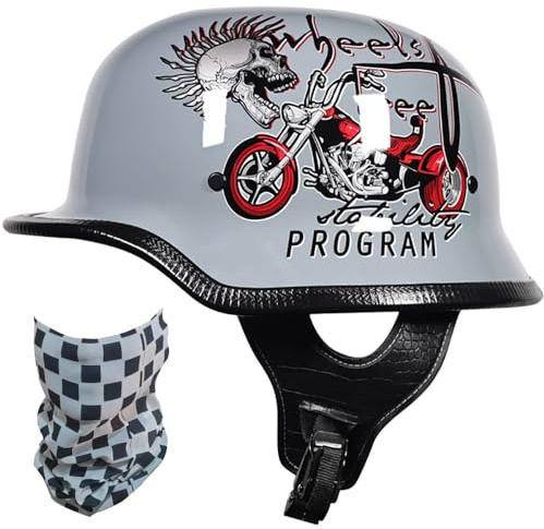 Retro Motorrad Halbhelme Brain-Cap, Deutscher Stil Halbschale Helm, Jethelme ECE-Zertifizierung Halbhelm Männern und Frauen Open Face Helm für Scooter Moped Cruiser Motorrad