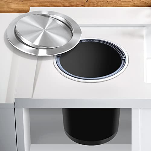 CHFYIJYHM Pattumiera da incasso da banco con coperchio in acciaio inox, pattumiera da cucina con scivolo for rifiuti, coperchio basculante con bilanciamento, pattumiera rotonda da incasso, contenitore