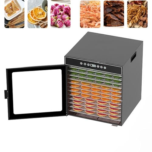 Disidratatore Frutta Intelligente a 12 Strati, Essiccatore Verdure In Acciaio Inossidabile 900 W Pannello LED, Intervallo Temperatura: 30~90 ℃/dimensione Griglia: 26*34,8 Cm/asciugatura Rapida
