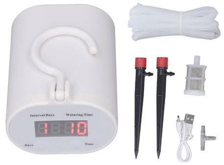 Irrigazione Automatico,Kit Di Irrigazione Automatica Con Rilevamento Intelligente, Di Irrigazione Per Piante Da Interno In Abs Con Timer Per Piante In Vaso, Bianco (Supporta un irrigatore a 2 vasi)