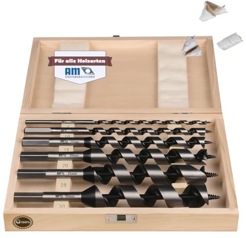 AM-Zerspanungstechnik Schlangenbohrer Set Ø6-30 x 230mm | Holzbohrer Set 6tlg. | Holzbohrer lang 6x230, 10x230, 15x230, 20x230, 25x230, 30x230