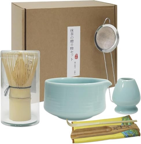 Matcha Set, Matcha Tea Set - Matcha Broom Set with Whisk, Broom Holder, Ceramic Matcha Bowl, 2 Teaspoons - Japanese Accessories for Matcha Ceremony, Perfect for Preparation