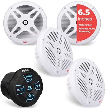 Pyle 6.5'' Water-Resistant Rated Off-Road Speakers - Marine Speakers with Wireless BT Remote Control Receiver, Compact Dual Vehicle Speaker System for ATV, UTV, 4x4, Jeep, Powersports Vehicles