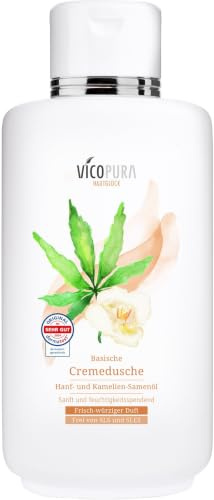 VICOPURA Basische Cremedusche mit Hanföl und Kameliensamenöl, 500ml | Frisch-würziger Duft, reinigt sanft, pflegt intensiv, auch für trockene, angespannte Haut, SLS und SLES frei