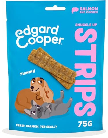 Edgard Cooper Hundeleckerli, Snuggle Up Strips Lachs 75g x 1 Adult Welpen Leckerlis, Getreidefrei, Natürliche Zutaten, hoher Proteingehalt und frisches Fleisch