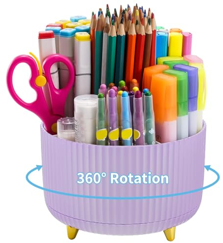 Marbrasse Organizer Scrivania,360 Gradi Porta Penne da Scrivania Girevole, Organizzatore Porta Oggetti per Ufficio Casa Scuola(Viola)